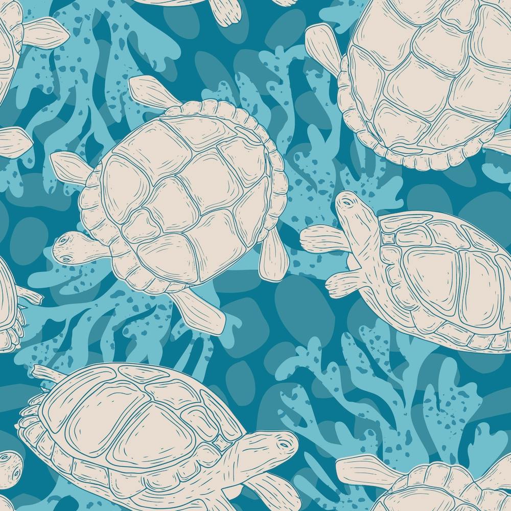 Seamless Pattern With Sea Turtles Vector
