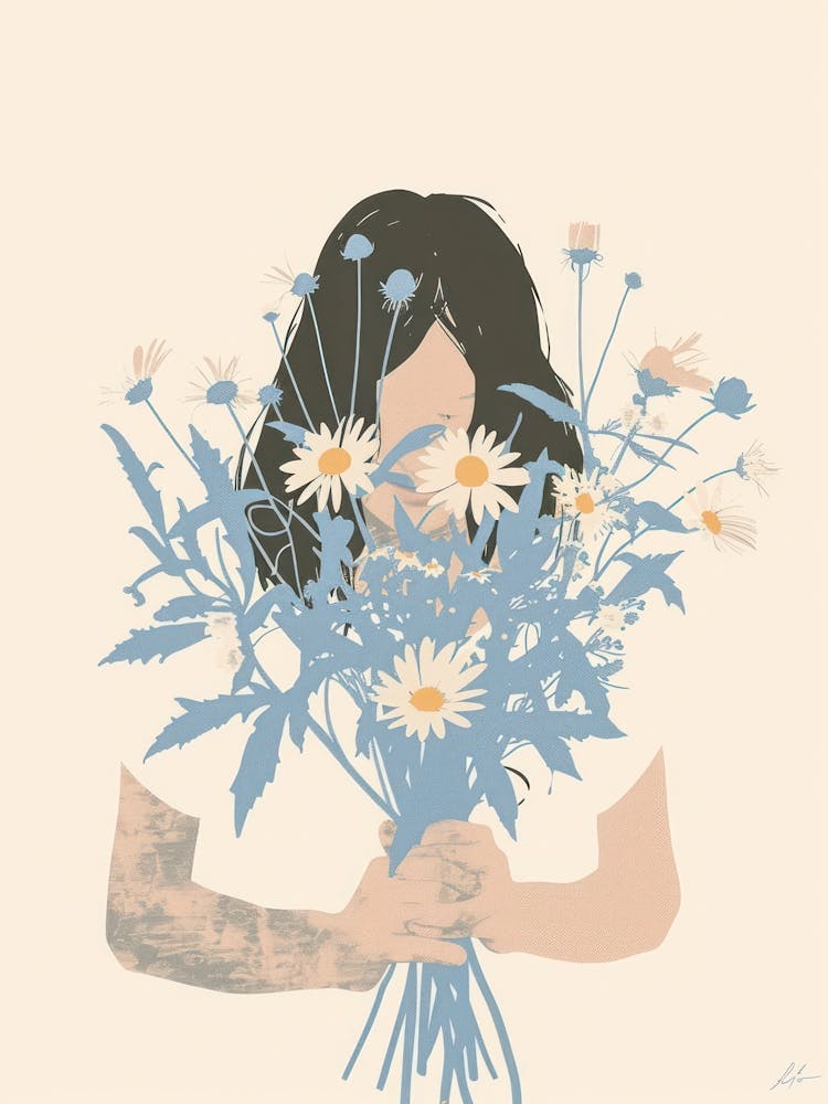 Spring Girl With Blue Flowers 1