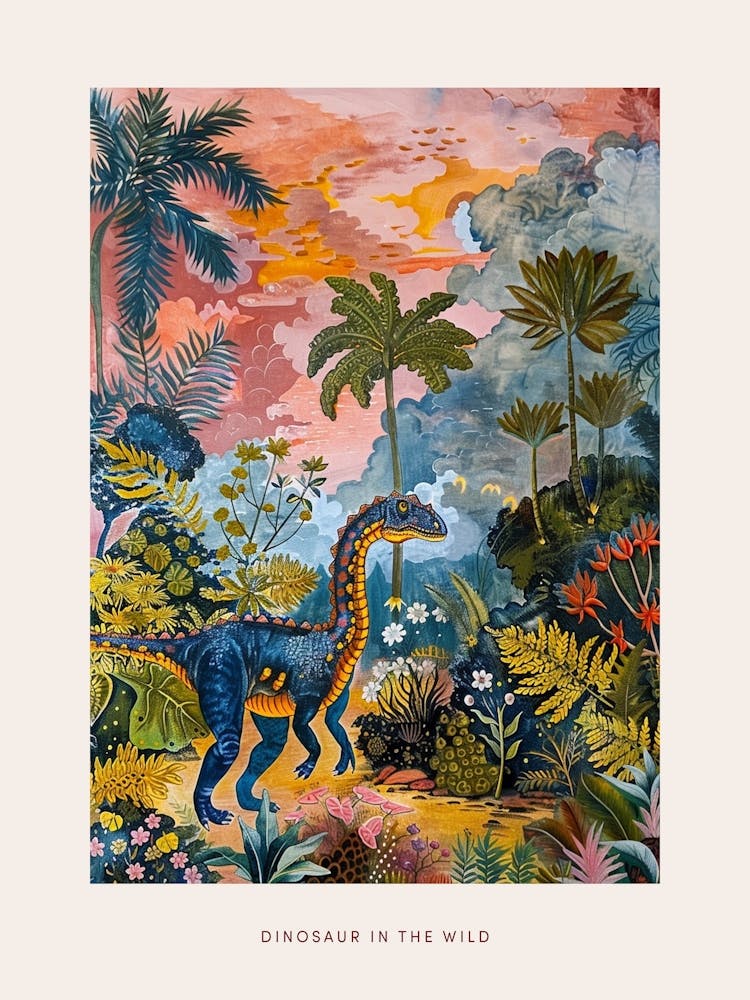 Colourful Dinosaur In The Wild Painting 4 Poster
