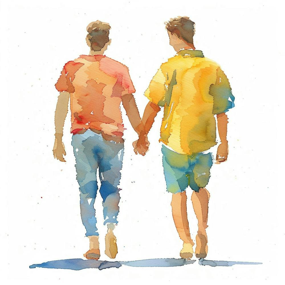 Watercolor Gay Couple Holding Hands 17