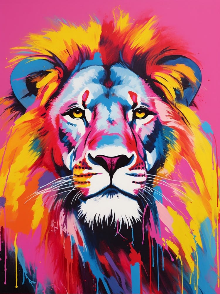Lion Portrait Pop Art Pink 3