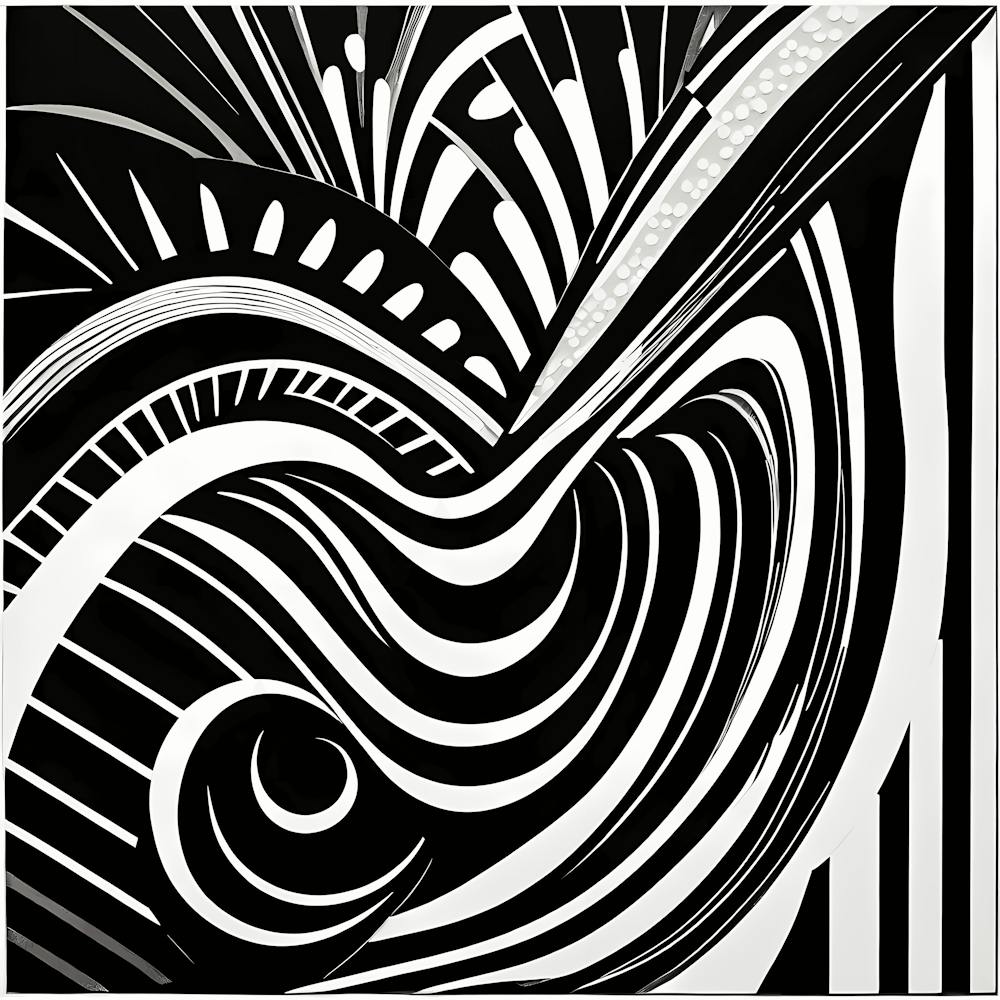 Retro Inspired Linocut Abstract Shapes Black And White Colors art, 209