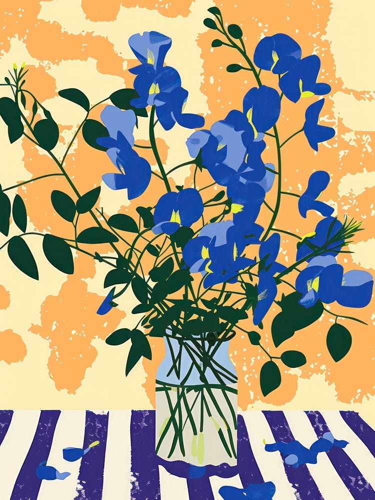 Sweet Pea Flowers On A Table   Contemporary Illustration 3