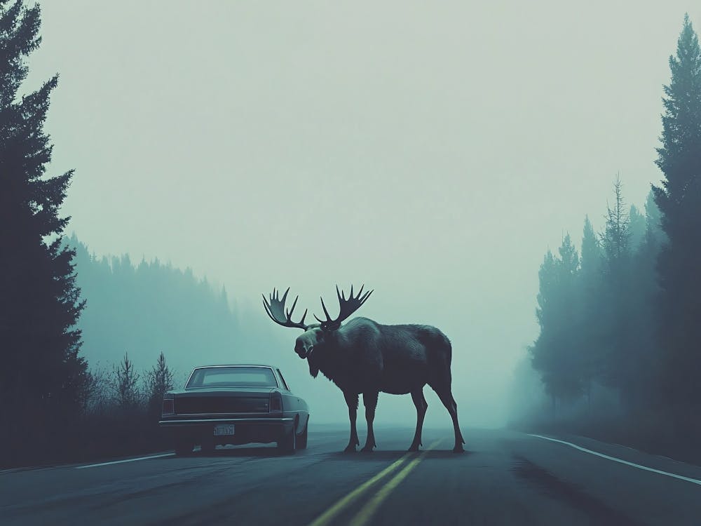Moose Crossing The Road