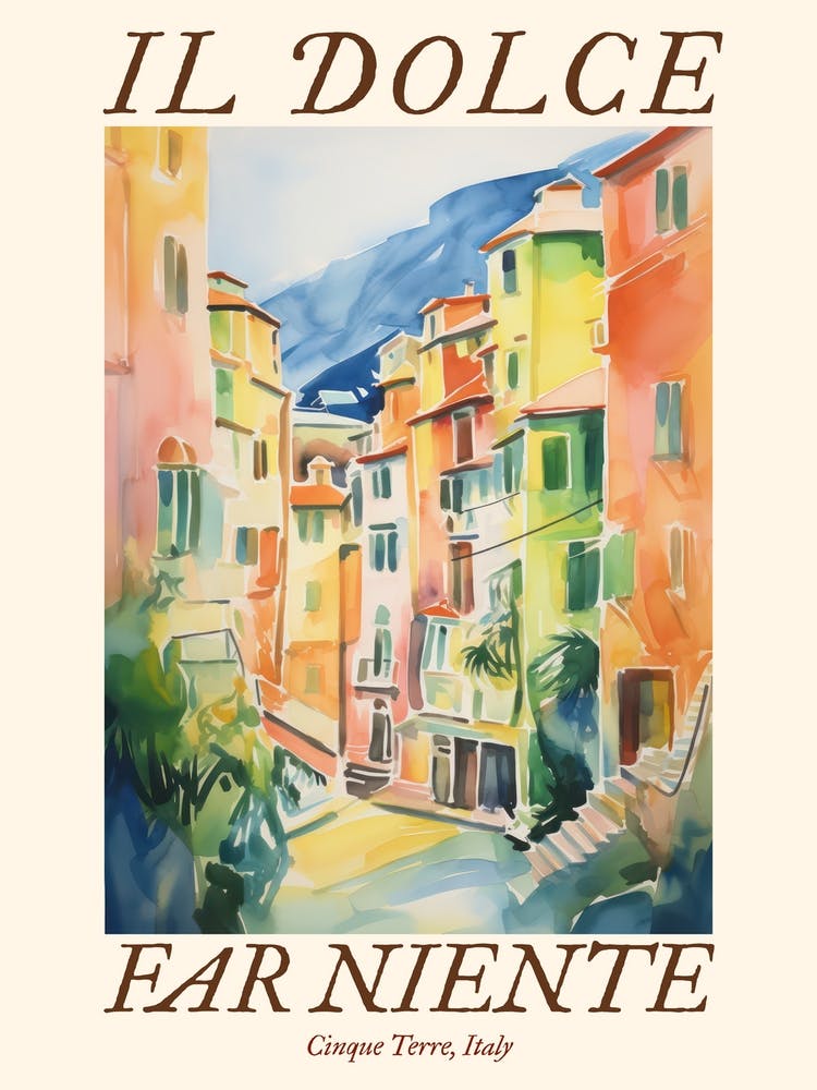 Il Dolce Far Niente Cinque Terre, Italy Watercolour Streets 2 Poster
