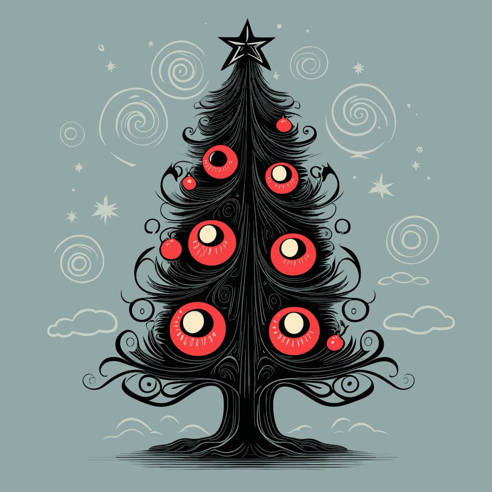 Tshirt Designcute Cartoon Drawing Vintageblack Christmas Tree Sticker 2d Cute Fantasy Drea (1)