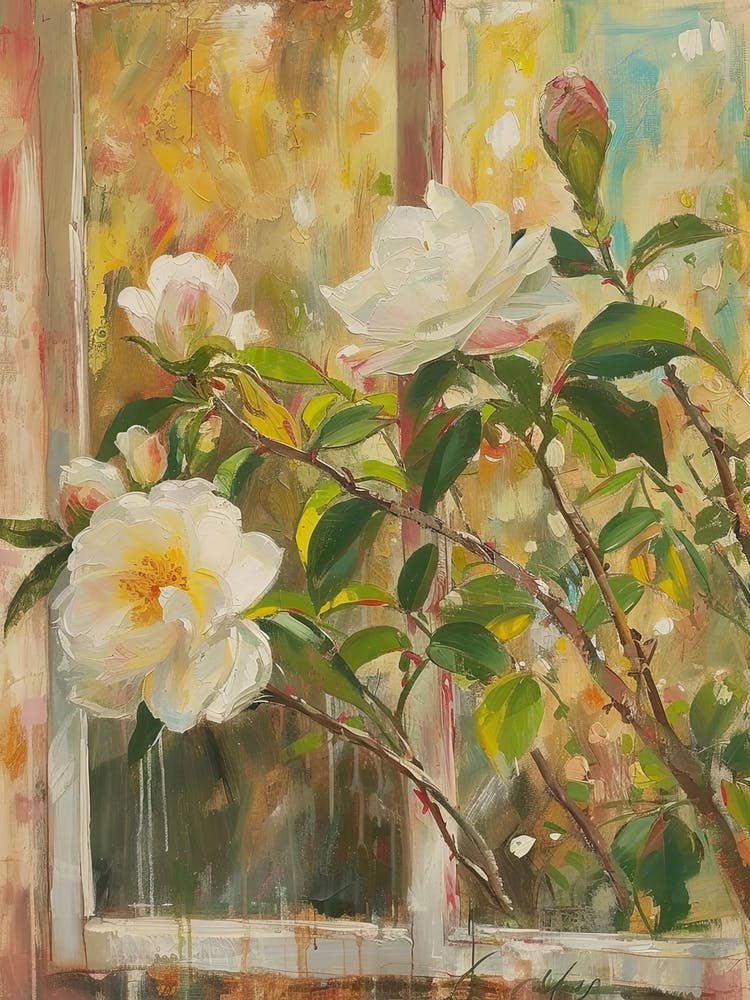 Camellia Flowers On A Cottage Window 1