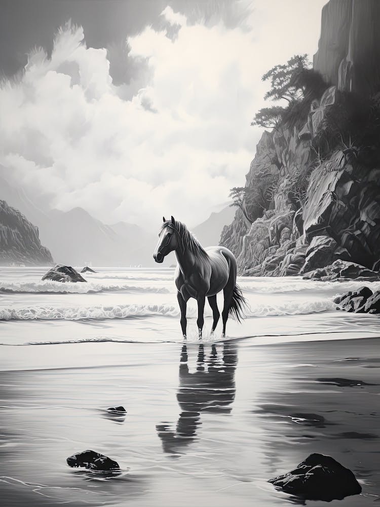 A Horse Oil Painting In El Nido Beaches, Philippines, Portrait 1