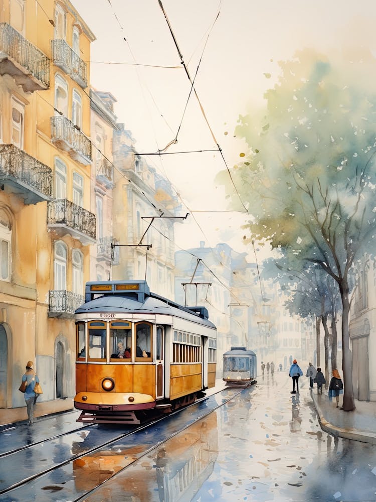 Lisbon Portugal In Autumn Fall, Watercolour 2