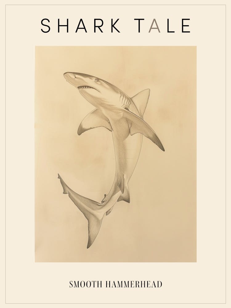 Vintage Smooth Hammerhead Shark Pencil Illustration 3 Poster