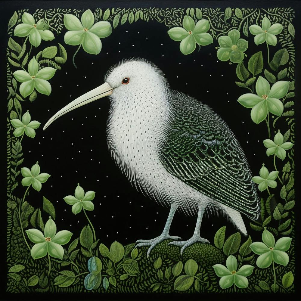 Ohara Koson Inspired Bird Painting Kiwi 1 Square