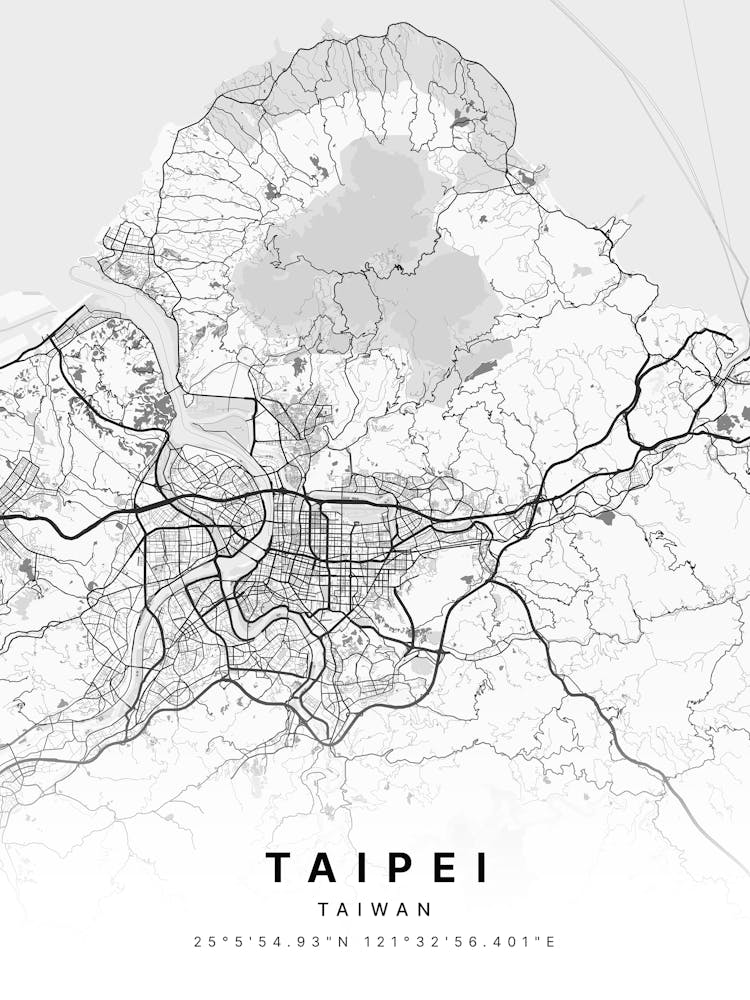 Taipei Taiwan White Map