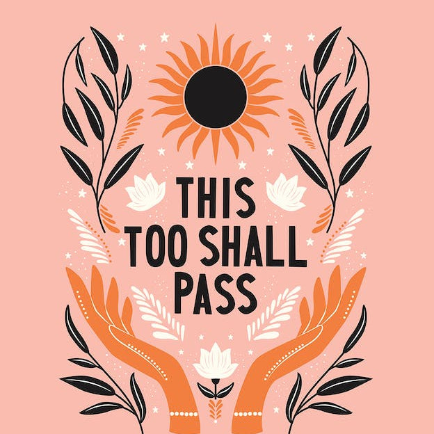 This Too Shall Pass Hand Lettering With Open Hand, Florals And Sun, On Pink