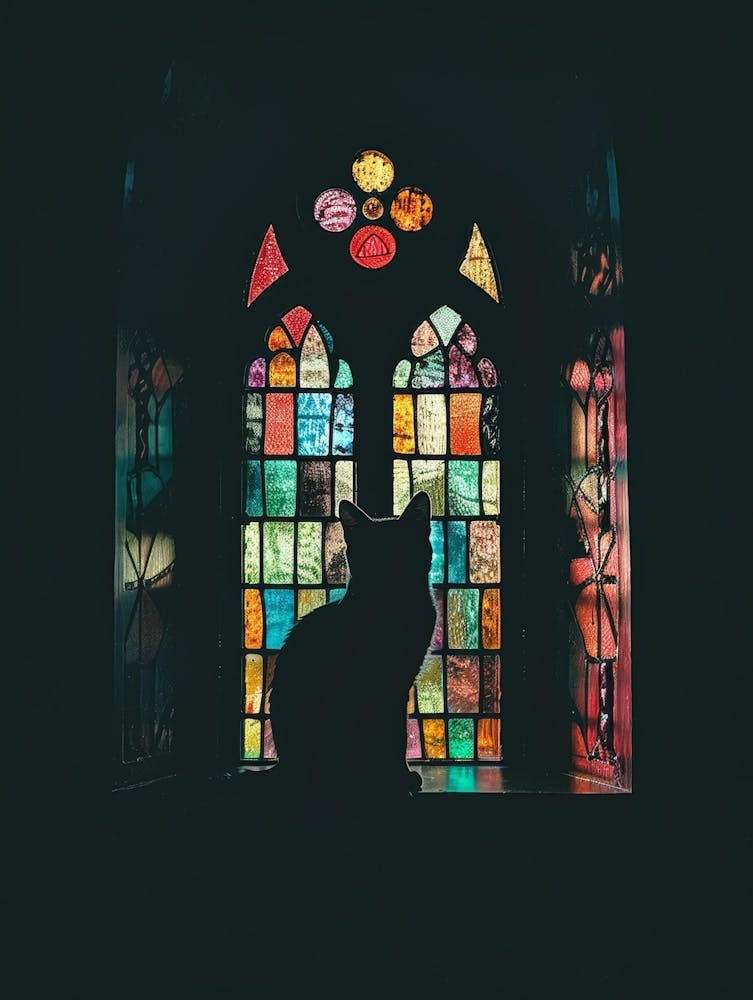 Cat In Stained Glass Window 19
