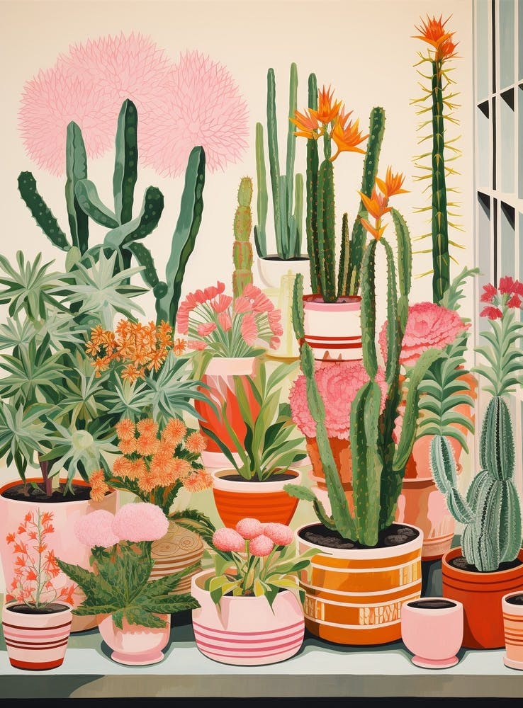 Green And Pink Cactus Still Life