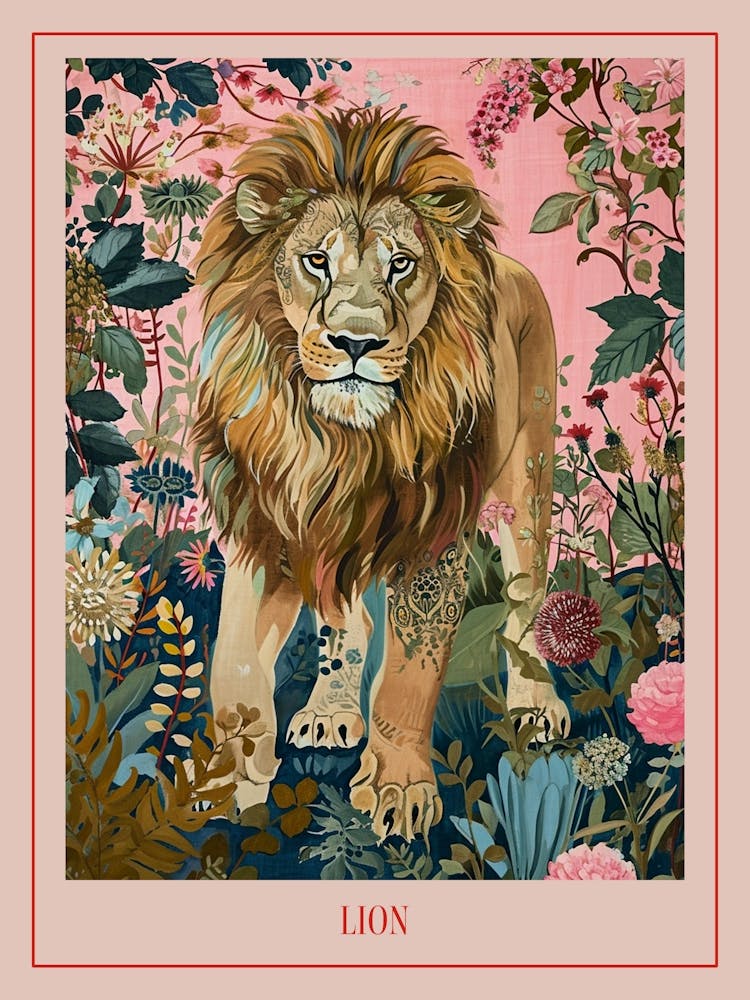 Floral Animal Painting Lion 2 Poster