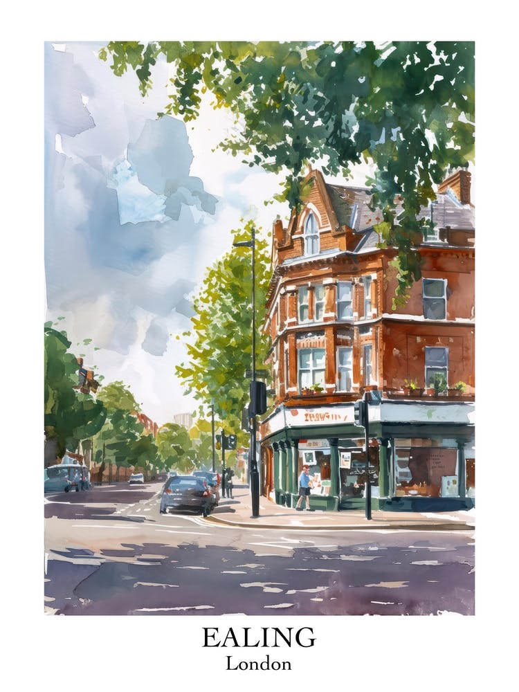 Ealing London Borough   Street Watercolour 1 Poster