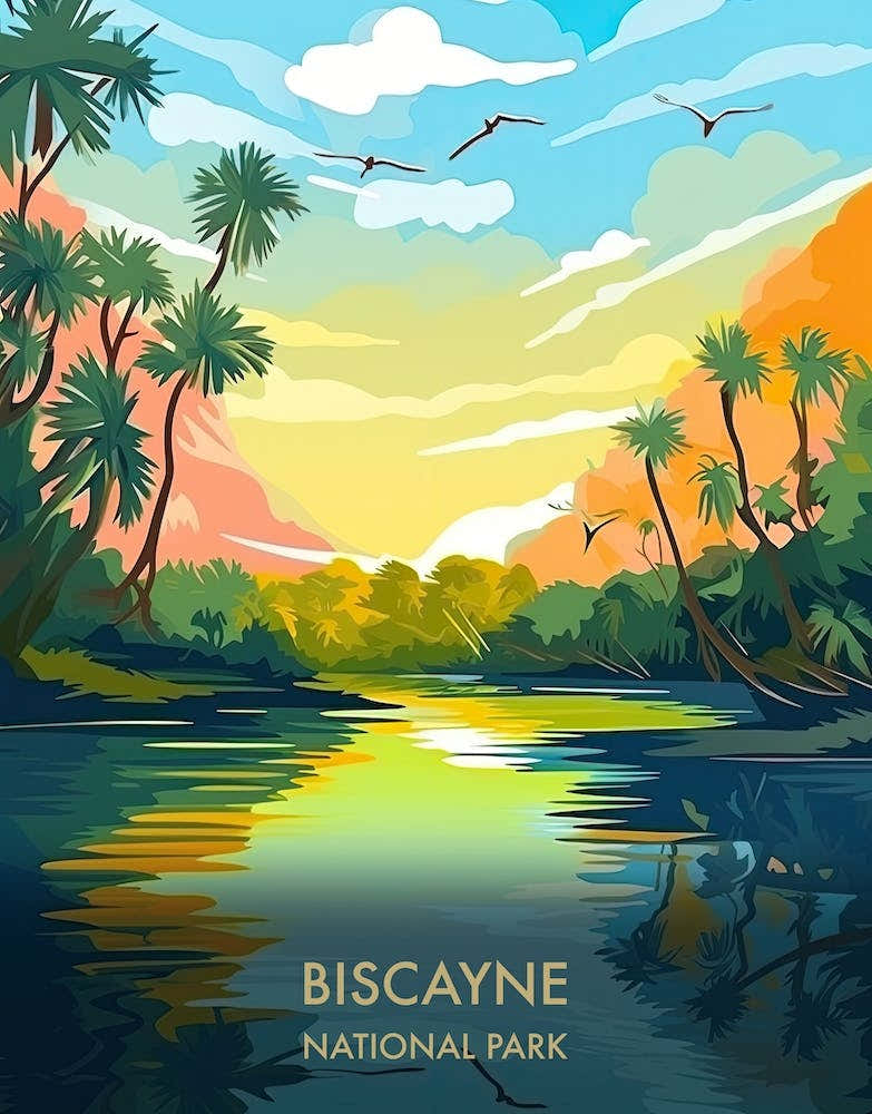 Biscayne National Park Travel Poster Illustration Style 1