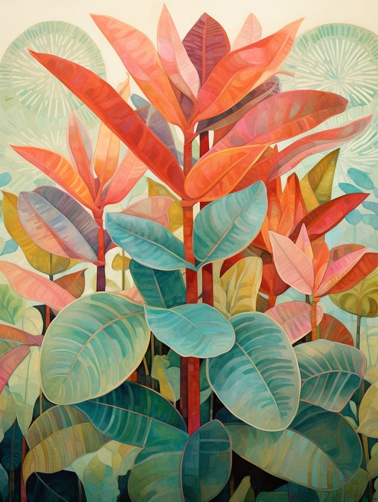 Tropical Plant Painting Rubber Tree Plant 2