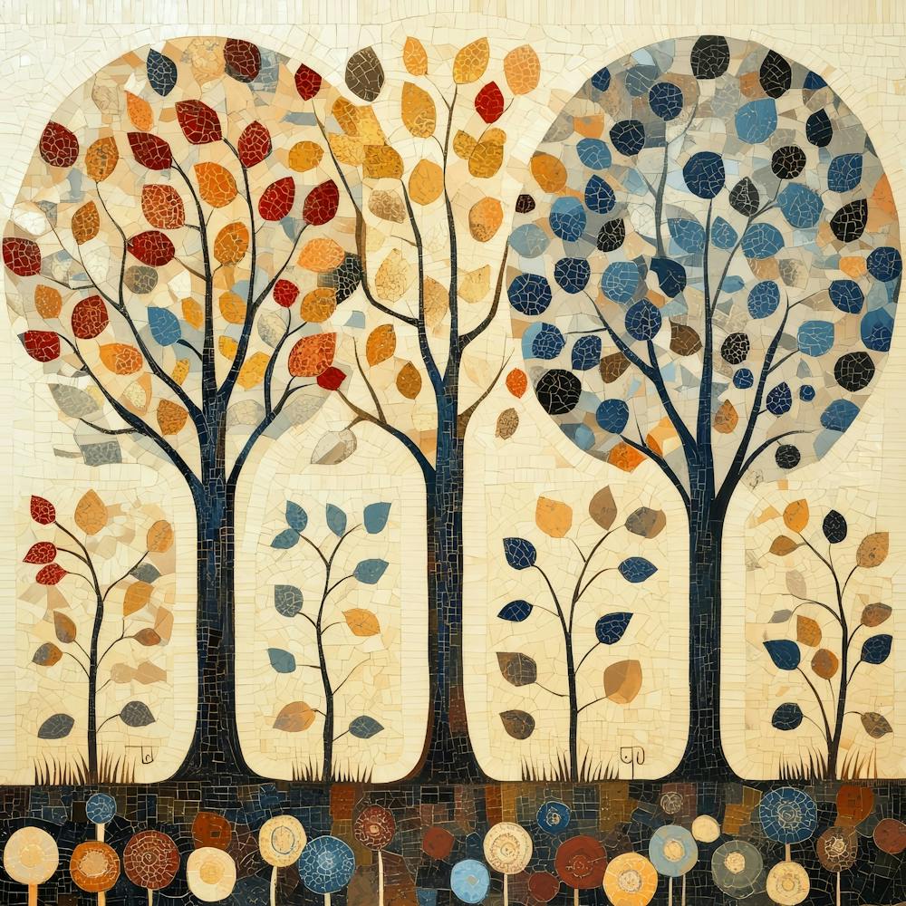 Folk Art Style Mosaic Trees 3