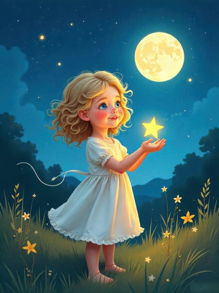 Little Girl Holding A Star