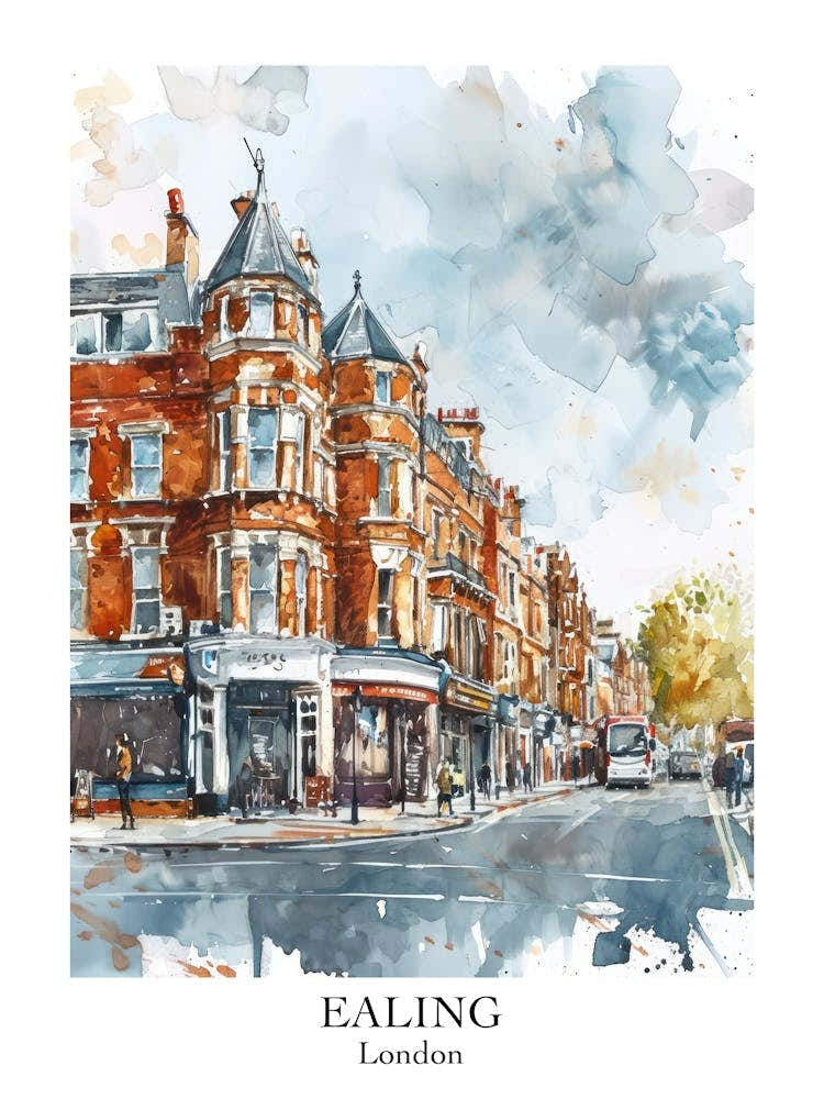 Ealing London Borough   Street Watercolour 2 Poster