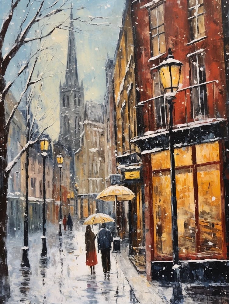 Vintage Winter Painting Cologne Germany 1