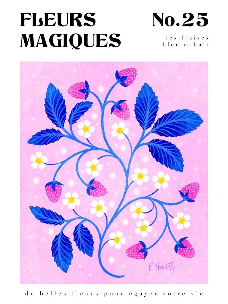 Cobalt Strawberries Botanical Print