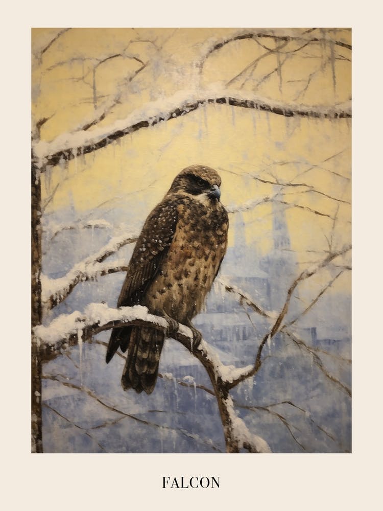 Vintage Winter Animal Painting Poster Falcon 2