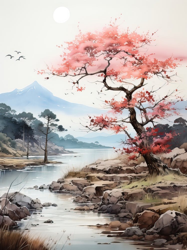 The Ogasawara Islands In Tokyo, Japanese Brush Painting, Ukiyo E, Minimal 2
