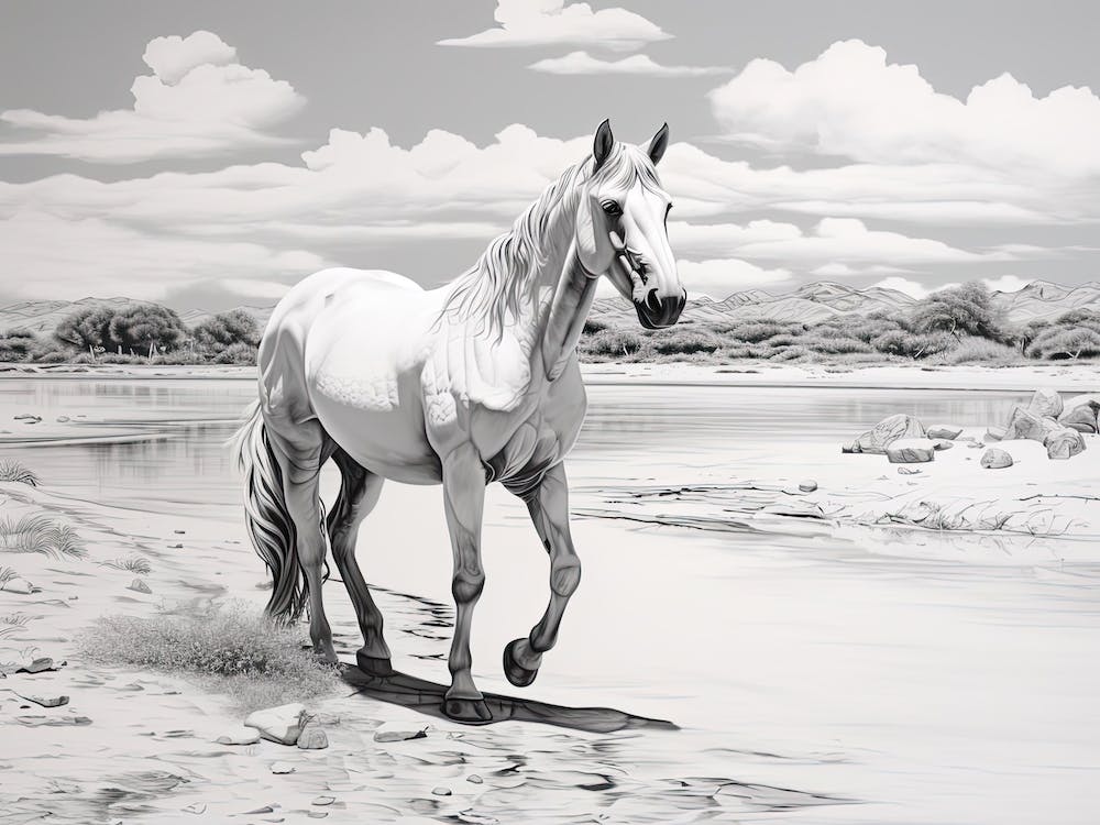 A Horse Oil Painting In Whitehaven Beach, Australia, Landscape 3