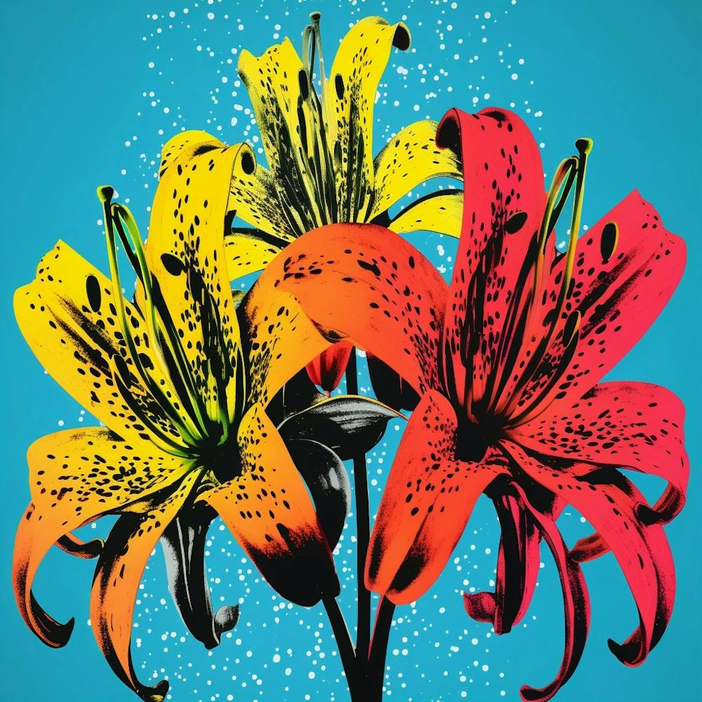 Andy Warhol Stil Pop Art Blumen Gloriosa Lilie 3 Quadrat