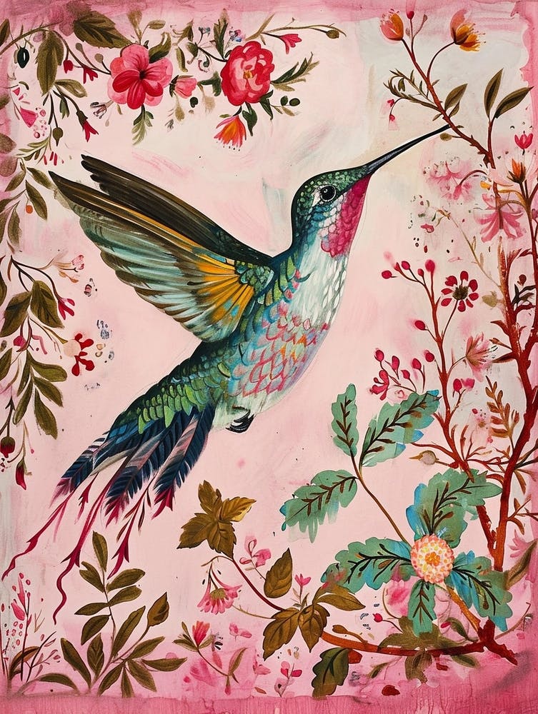 Floral Animal Painting Hummingbird 2