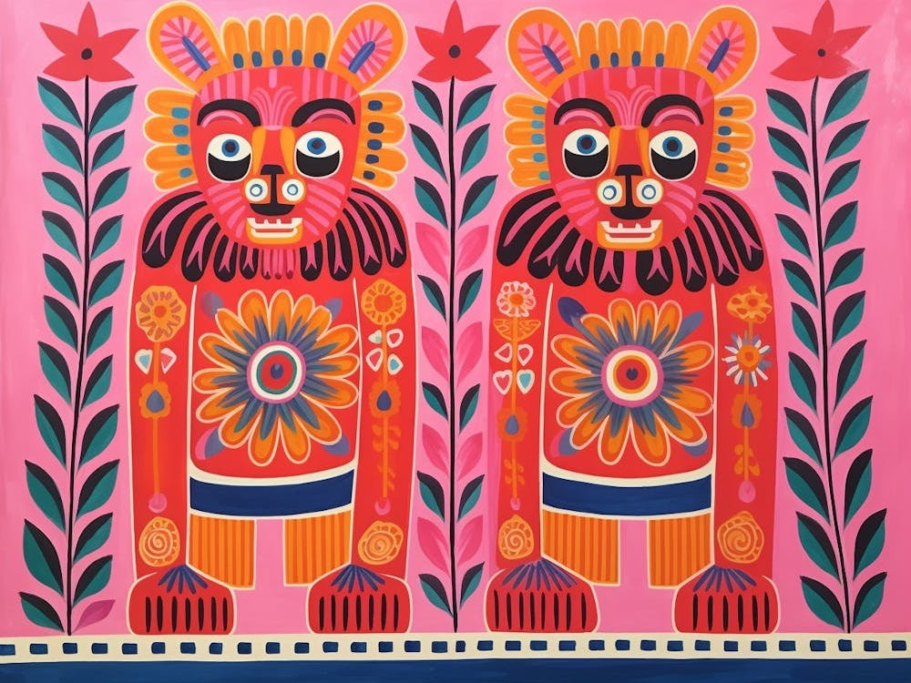 Lion 2 Folk Style Animal Illustration