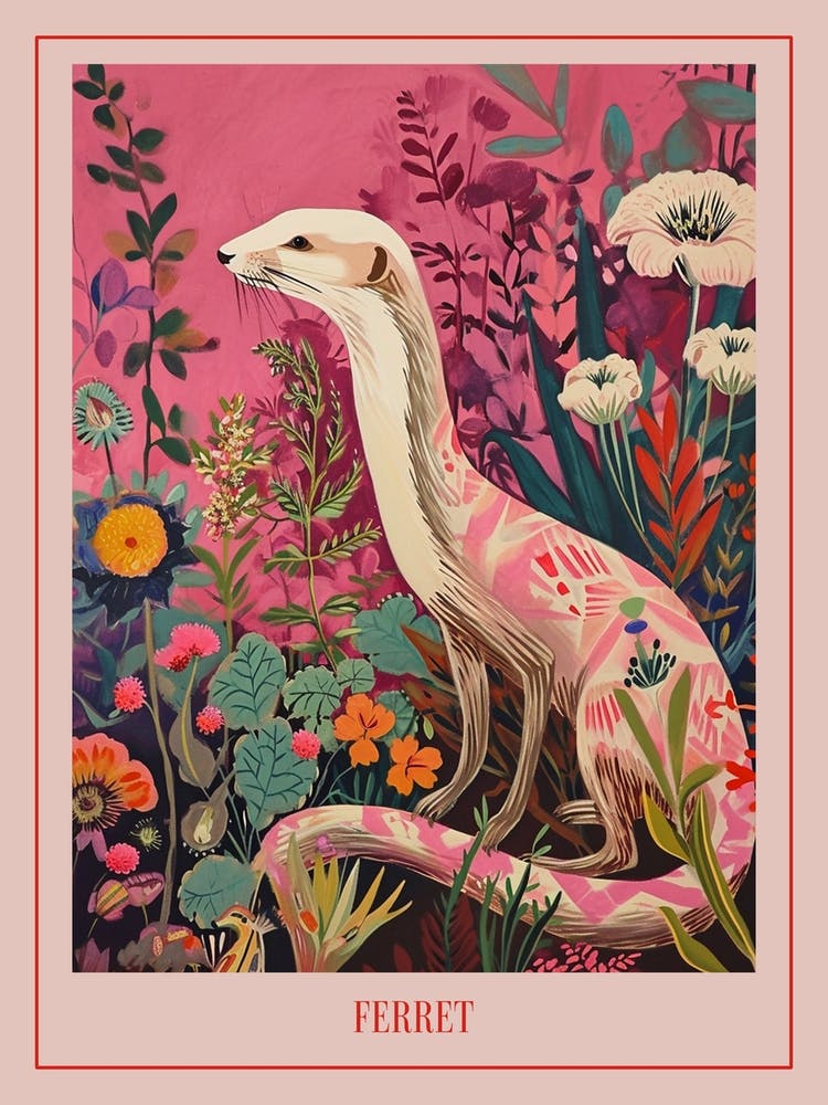 Peinture Animale Florale Affiche Furet