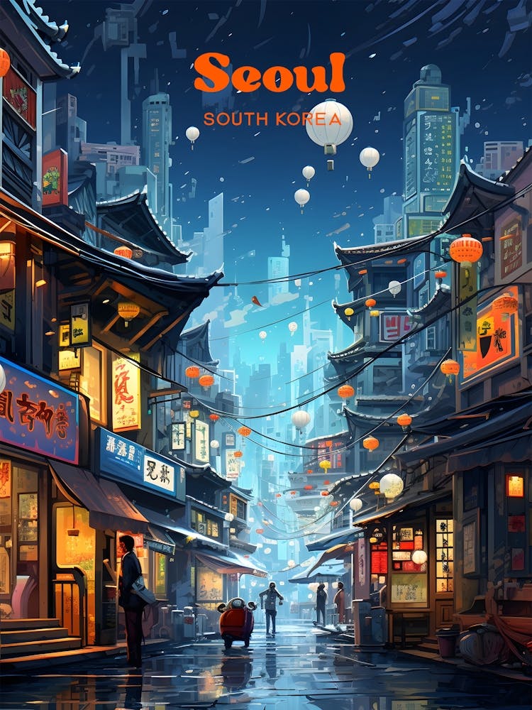 Seoul South Korea Street Modern Travel Illustration