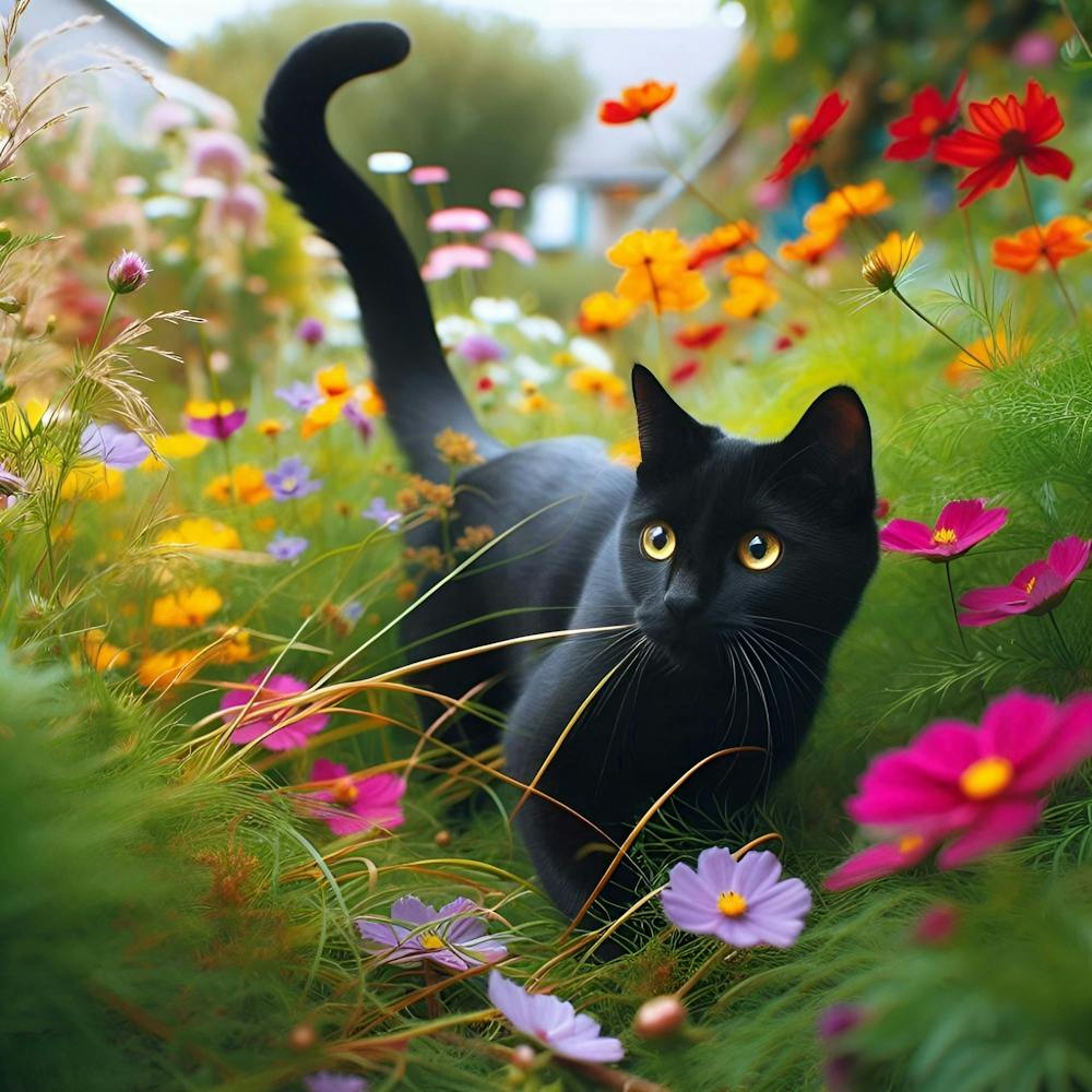 Black Cat into The Garden