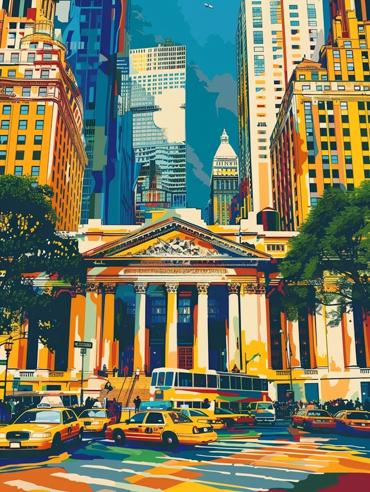 The New York Public Library New York Colourful Silkscreen Illustration 4