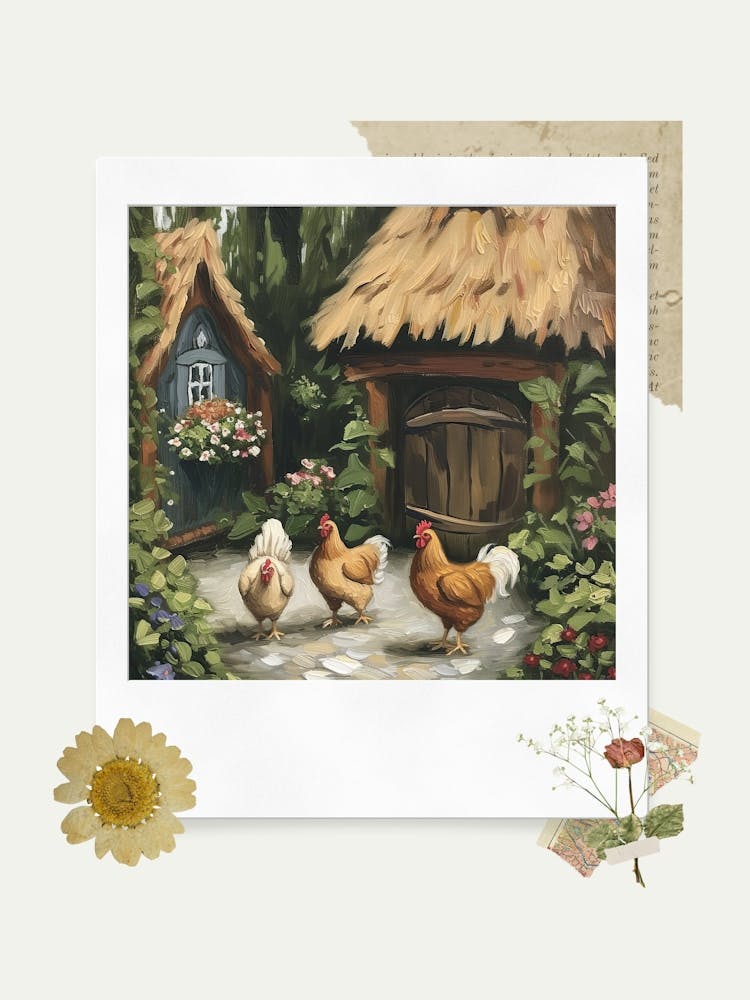 Scrapbook Cottage Chickens Fairycore Painting 1