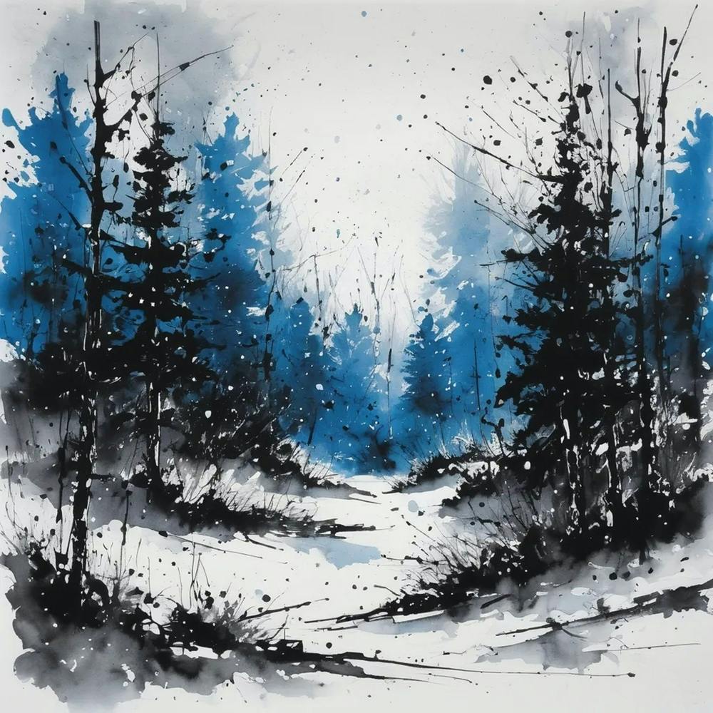 Winter Forest Watercolor Painting