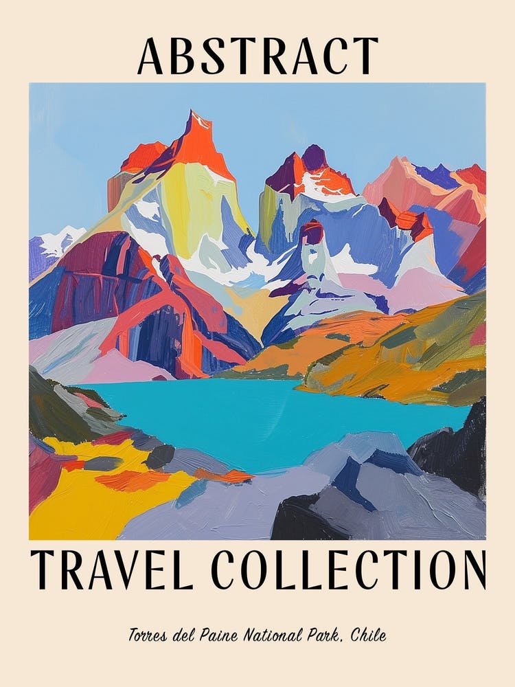 Abstract Travel Collection Poster Torres Del Paine National Park Chile 4