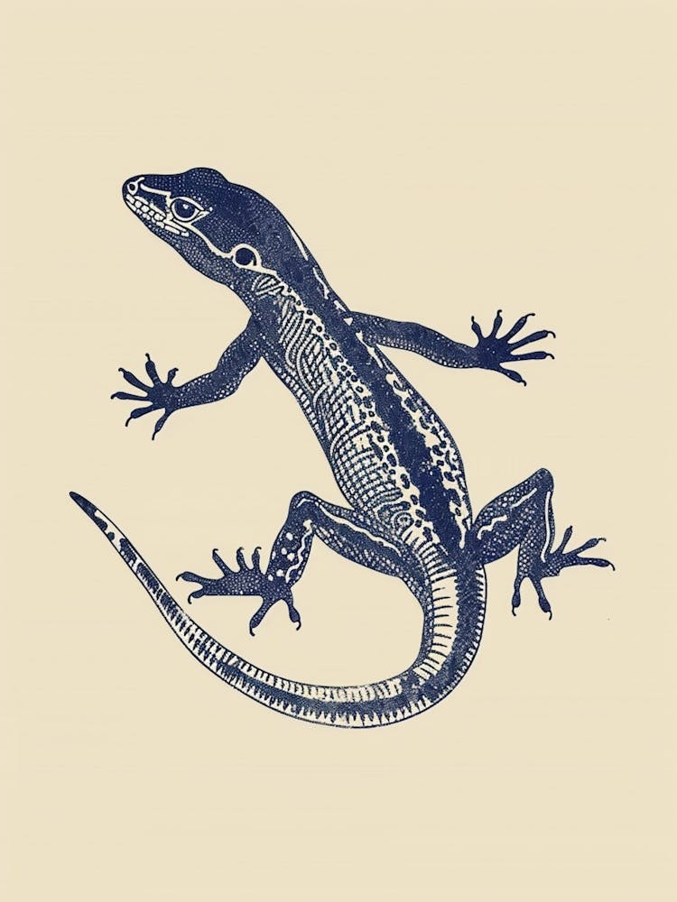 Blue African Fat Tailed Gecko Block Print 3