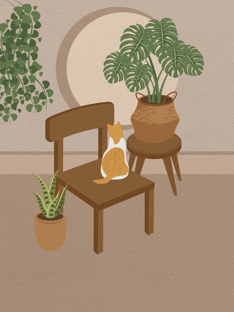 Minimal art Cat Sitting On A Chair