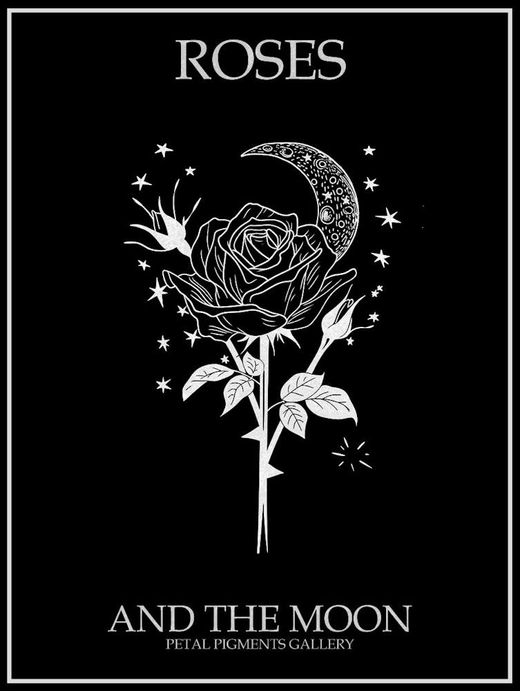 Roses And The Moon Linienzeichnung 4 Poster Invertiert