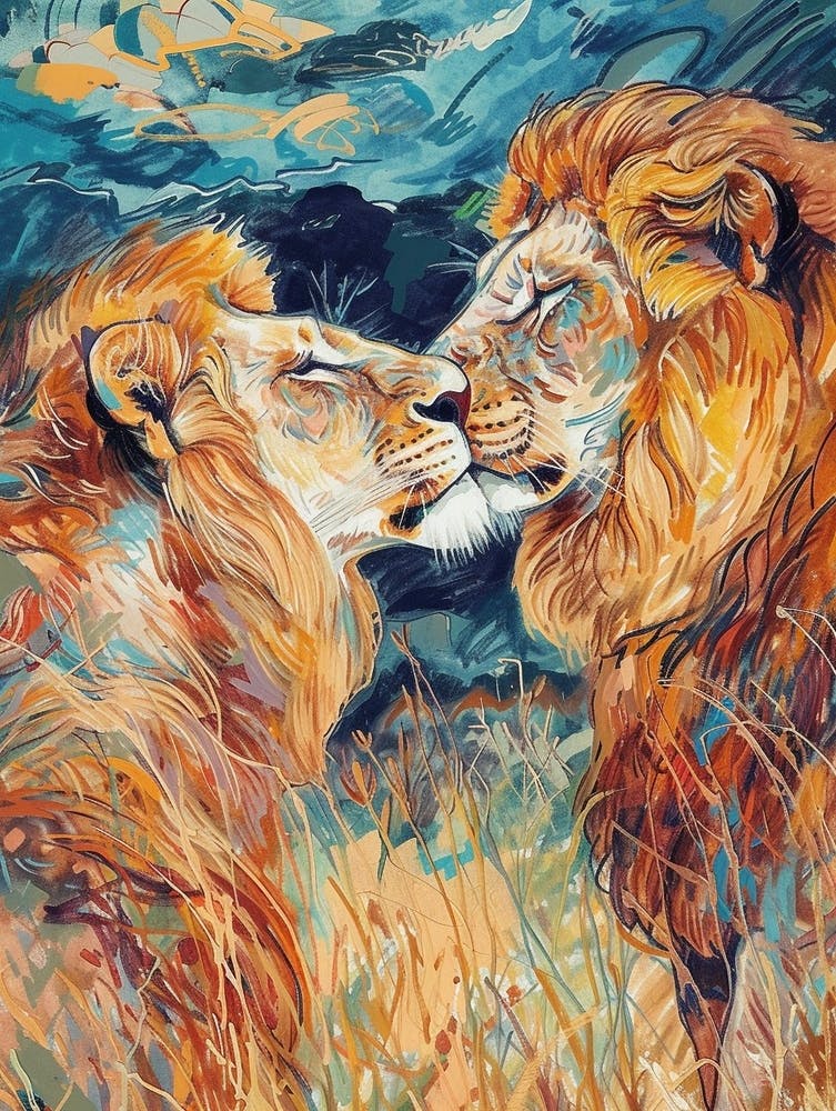Masai Lion Mating Rituals Fauvist Painting 1