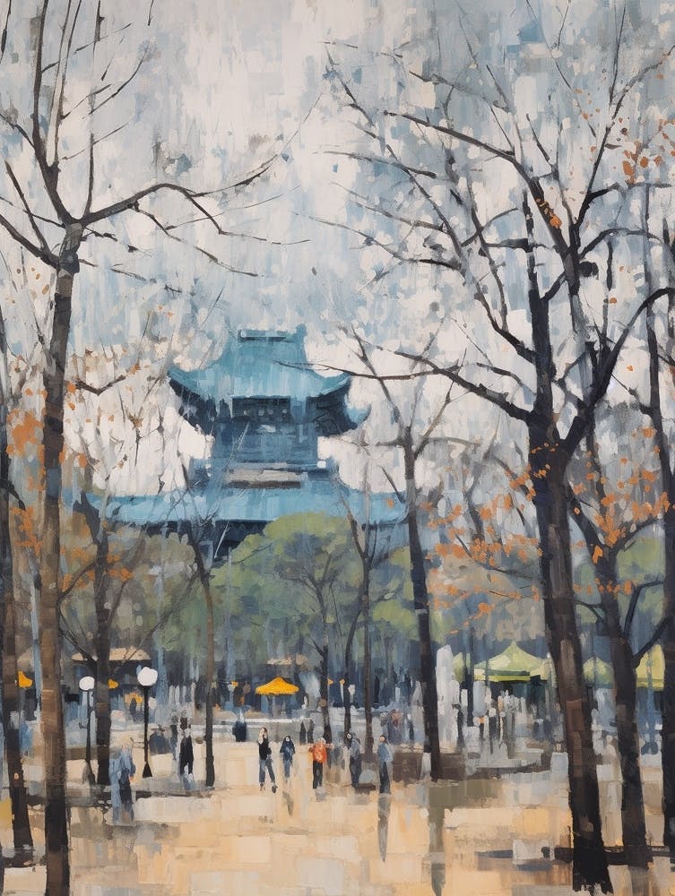 Winter City Park Painting Ueno Park Tokyo 1