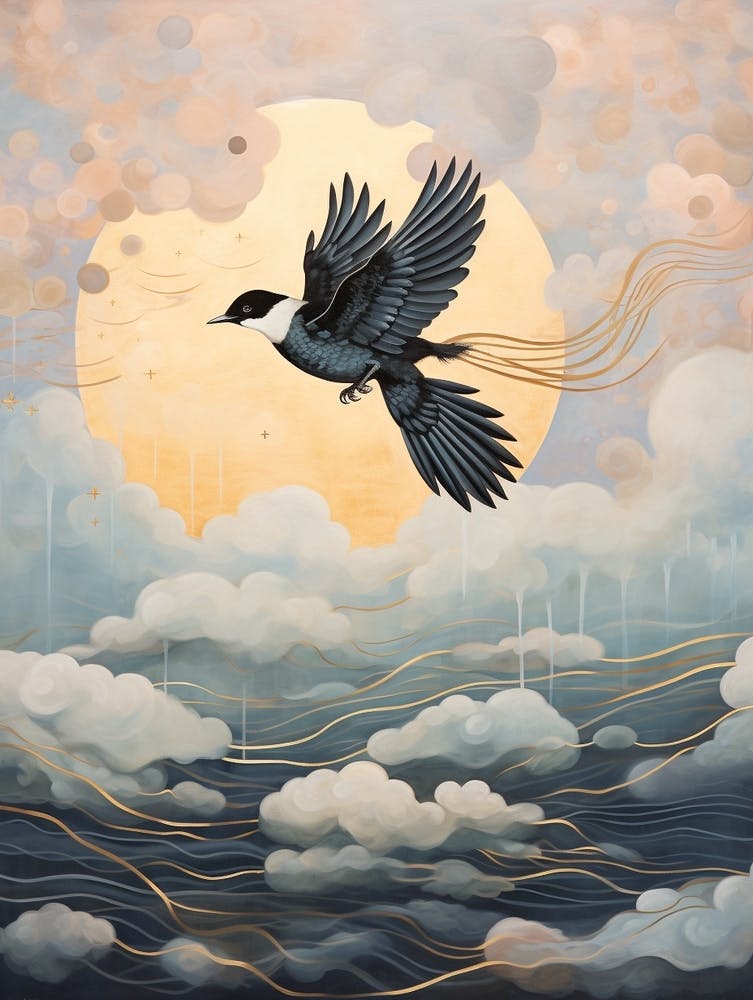 Peinture Magpie 1 avec détails dorés