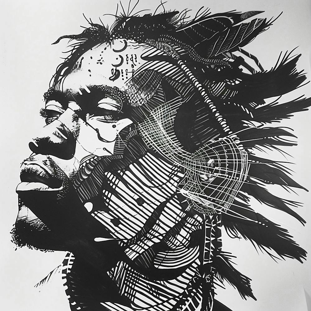 Ink Drawing Of A Man With Feathers