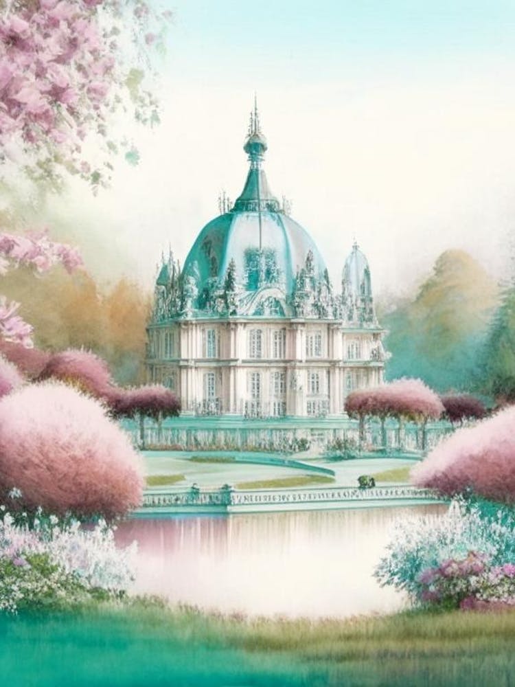 Château De Chantilly Gärten, 2, Frankreich Pastell Aquarell