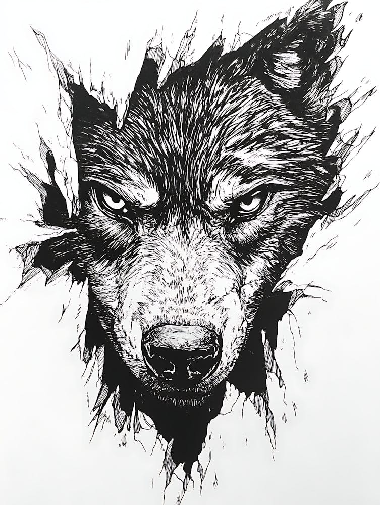 Angry Wolf Watching from Wall Hole 1